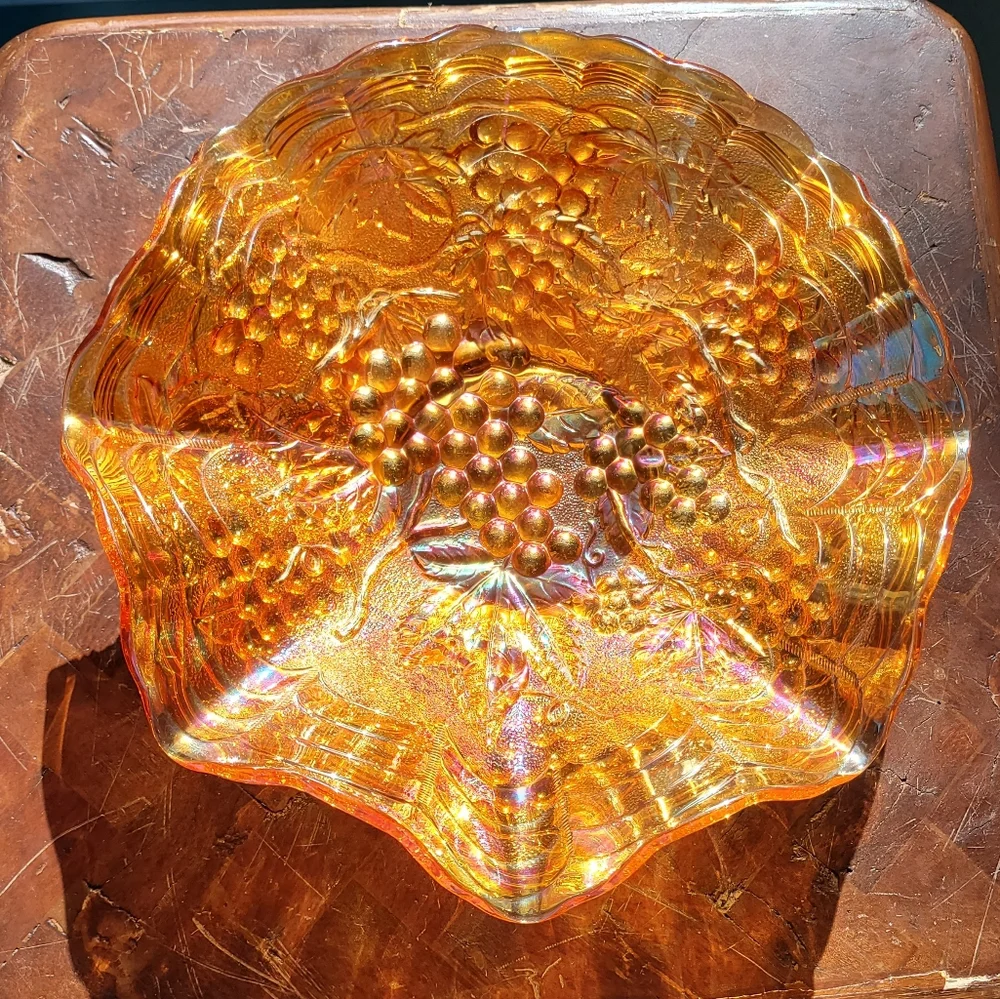 Frosted Amber Carnival Glass Depression Glass